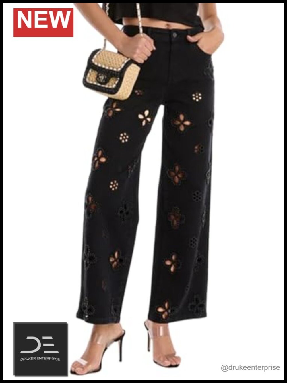 Sparkly Pearl Embellished High Waisted Baggy Straight Leg Jeans